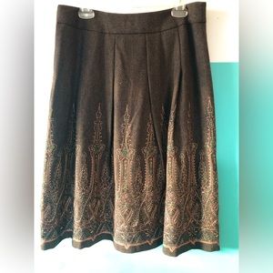 Loft Embroidered Brown Tweed Flare Skirt